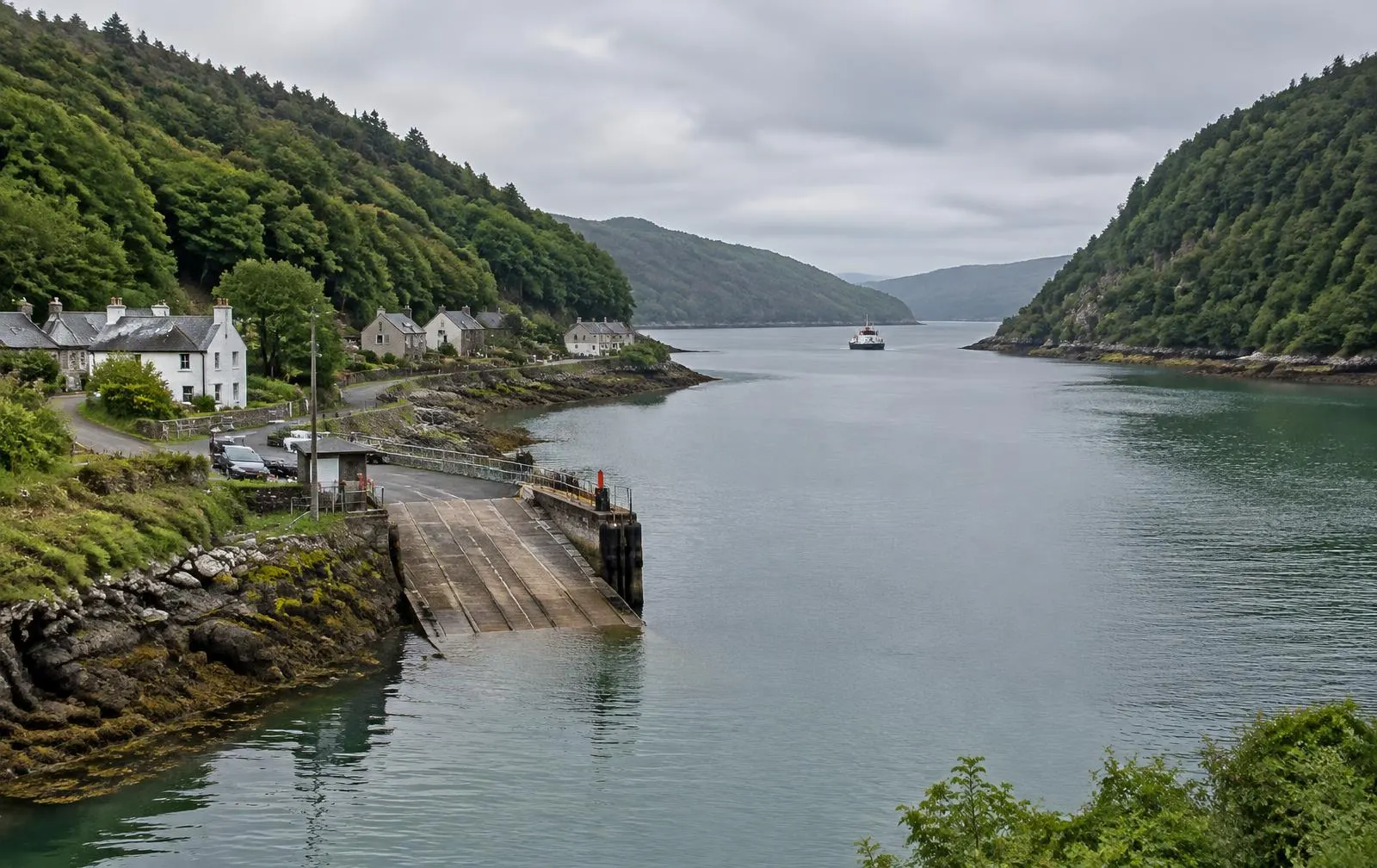 The Kyles of Bute narrows at Colintraive with a ferry slipway